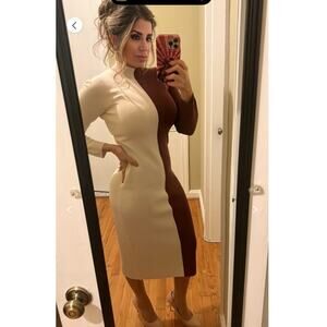 RONNY KOBO Cream Brown Colorblock Two-Toned Sweater Knit Dress size Medium